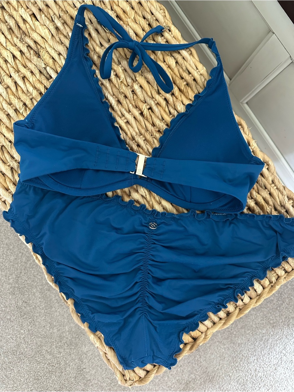 Victoria's Secret Navy Ruffle Triangle Bikini Set - Picture 2 of 3